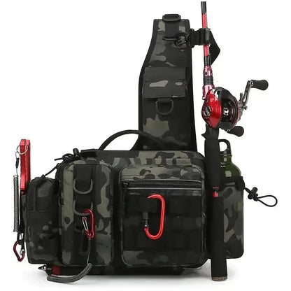 Large Capacity Fishing Gear Bag with Bait Box, 3-in-1 Shoulder Waist Crossbody Fishing Rod Storage Bag