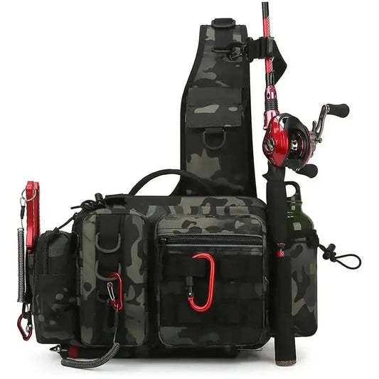 Large Capacity Fishing Gear Bag with Bait Box, 3-in-1 Shoulder Waist Crossbody Fishing Rod Storage Bag