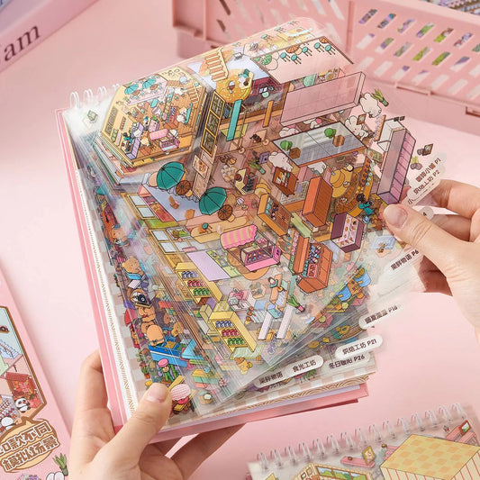 Mr Paper 3D Cabin Scene Stickers Book Visual Stacking Cartoon Scene Sticker Collection DIY Cabin Scene Stationery  Stickers
