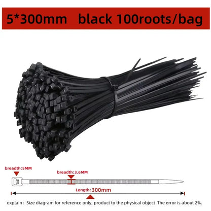 100pcs Black Cable Ties High Tensile Strength, Uv Resistant, Self-Locking For Home & Office Cord Management
