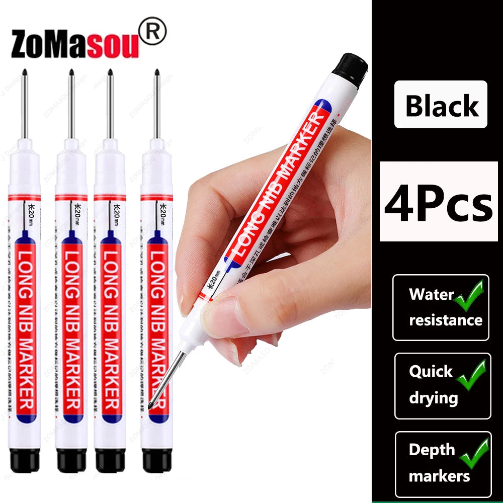 1-100Pcs 2cm Waterproof Long Head Markers Deep Hole Marker Pen for Metal Carpenter Red/Black/Blue/Green Ink Woodworking Tools