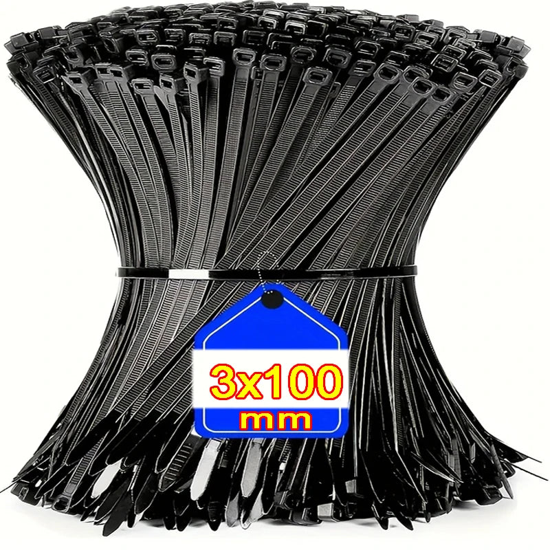 1000/100Pcs Plastic Nylon Cable Ties Self-locking Cord Ties Straps Adjustable Cables Fastening Loop Home Office Wire Zip Ties