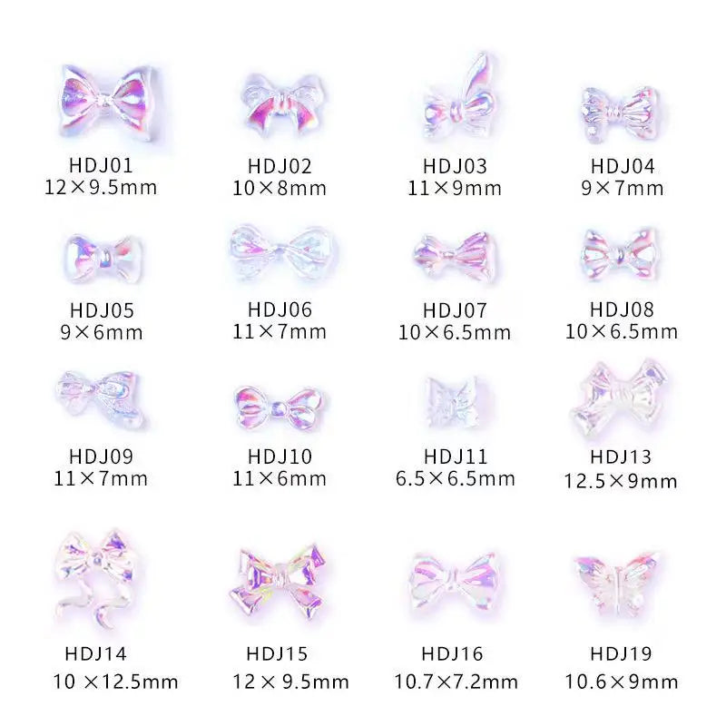 50pcs Transparent Bow Nail Art Parts Charms Bulk Shiny Mini Resin Ribbon Nail Rhinestones DIY Summer Nail Art Decor Accessories