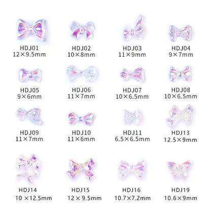 50pcs Transparent Bow Nail Art Parts Charms Bulk Shiny Mini Resin Ribbon Nail Rhinestones DIY Summer Nail Art Decor Accessories