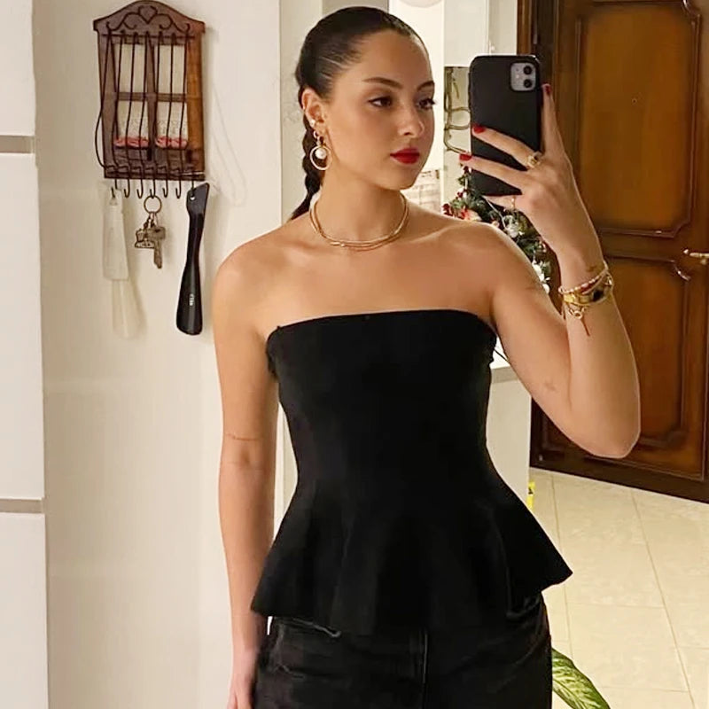 Ruffled Backless Corset Tube Top