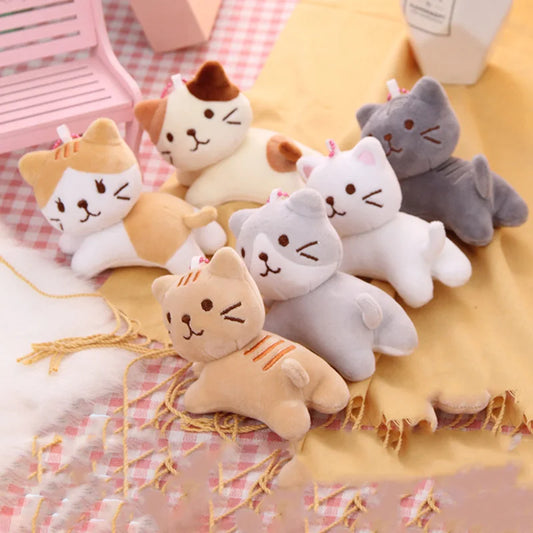 Cartoon cute Six-color tilt head lying plush toy Cat Kitten doll backpack pendant decoration Christmas Halloween gift preferred