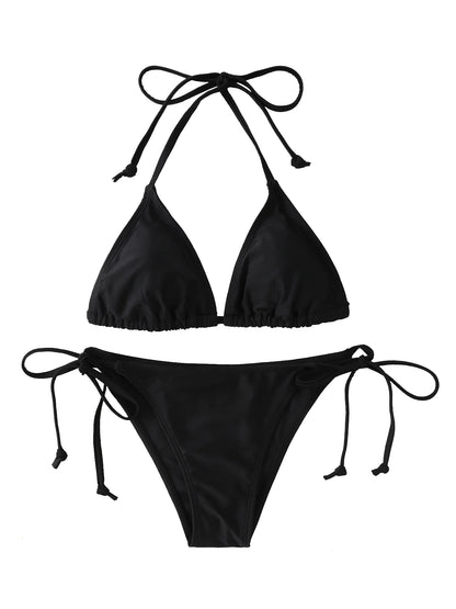 2Pc/Set 2024 Fashion Sexy Swimsuit Women Bikinis Set Triangle Swimwear String Beachwear Thong One Piece Suits Brazilian Biquini
