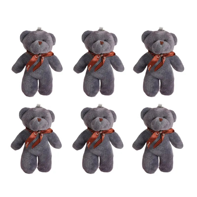 6/12pcs Mini Bear Plush Keychain Colorful Bear Stuffed Toy School Bag Pendant Teddy Doll Graduation Party Supplies Wedding Gift