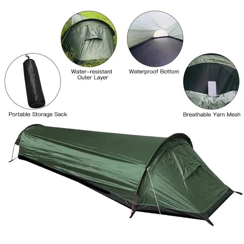 Single‑Person Camping Tent, Ultra‑Lightweight Compact Sleeping Bag, Large‑Capacity Waterproof Backpack, Tent Cover