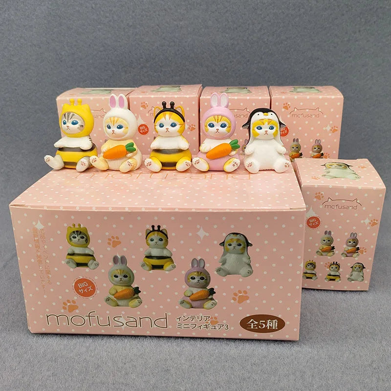 4cm Mofu Cat sands Action Figure Collection Set Animal Headgear Doll Kawaii  Cute PVC Model Desktop Decoration Crafts Gifts Toys