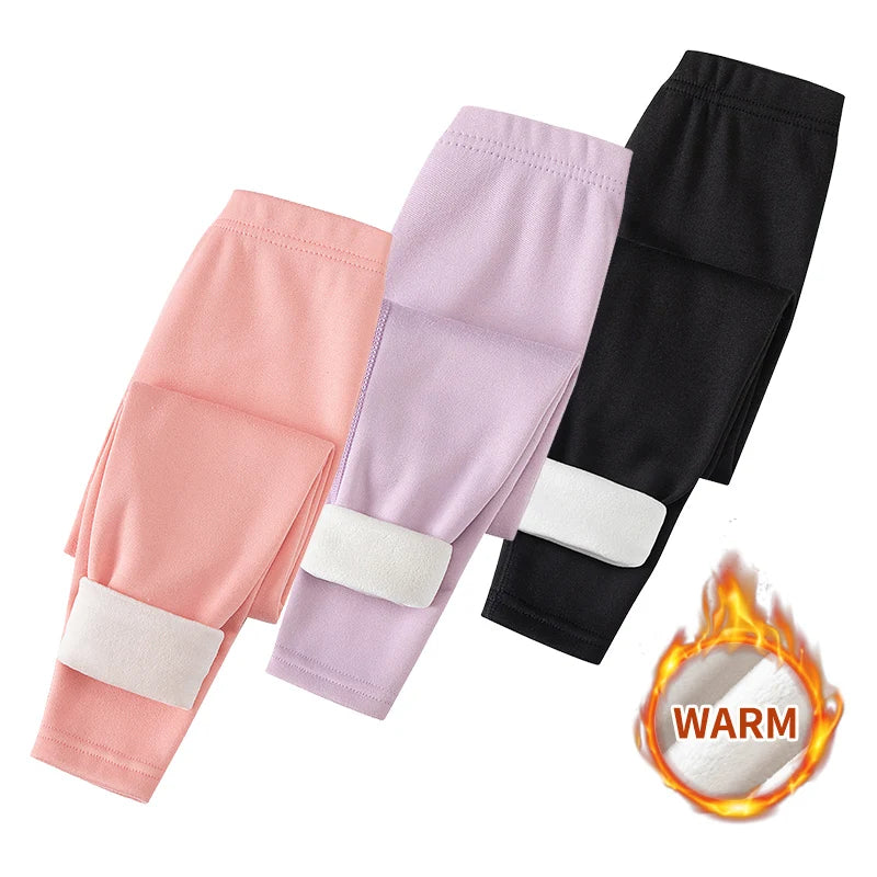 3/1 Piece Autumn And Winter Children Solid Color Thick Warm Leggings For Boys And Girls Sports And Casual With Fleece Long Pants