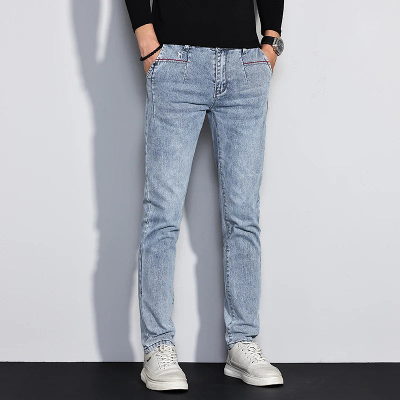 Men's Washed Slim Straight-Leg Stretch Jeans