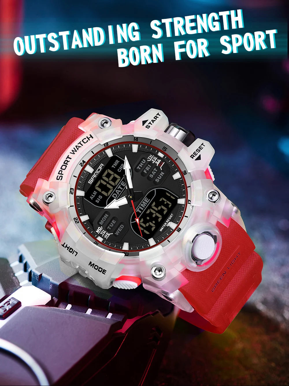 SANDA Outdoor Sports Military Mens Watch LED Digital Electron Quartz Male Wristwatch Dual Display Clock Men Relogio Masculino