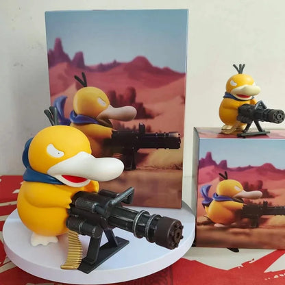 9/15cm Cartoon Pokemon Gatling Gun Psyduck Standing Posture Action Figure Collection Model Car Ornament Desktop Decor Toy Gifts