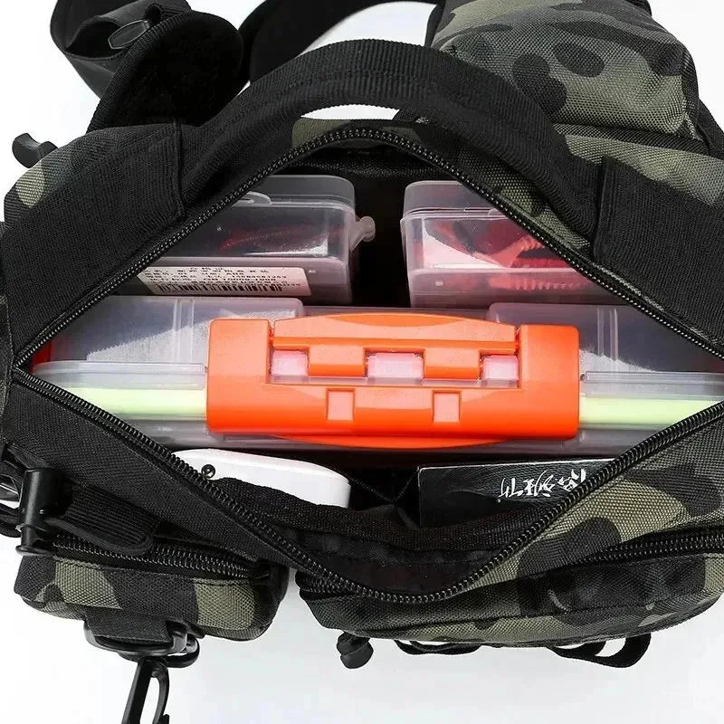 Large Capacity Fishing Gear Bag with Bait Box, 3-in-1 Shoulder Waist Crossbody Fishing Rod Storage Bag