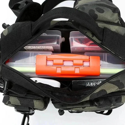 Large Capacity Fishing Gear Bag with Bait Box, 3-in-1 Shoulder Waist Crossbody Fishing Rod Storage Bag