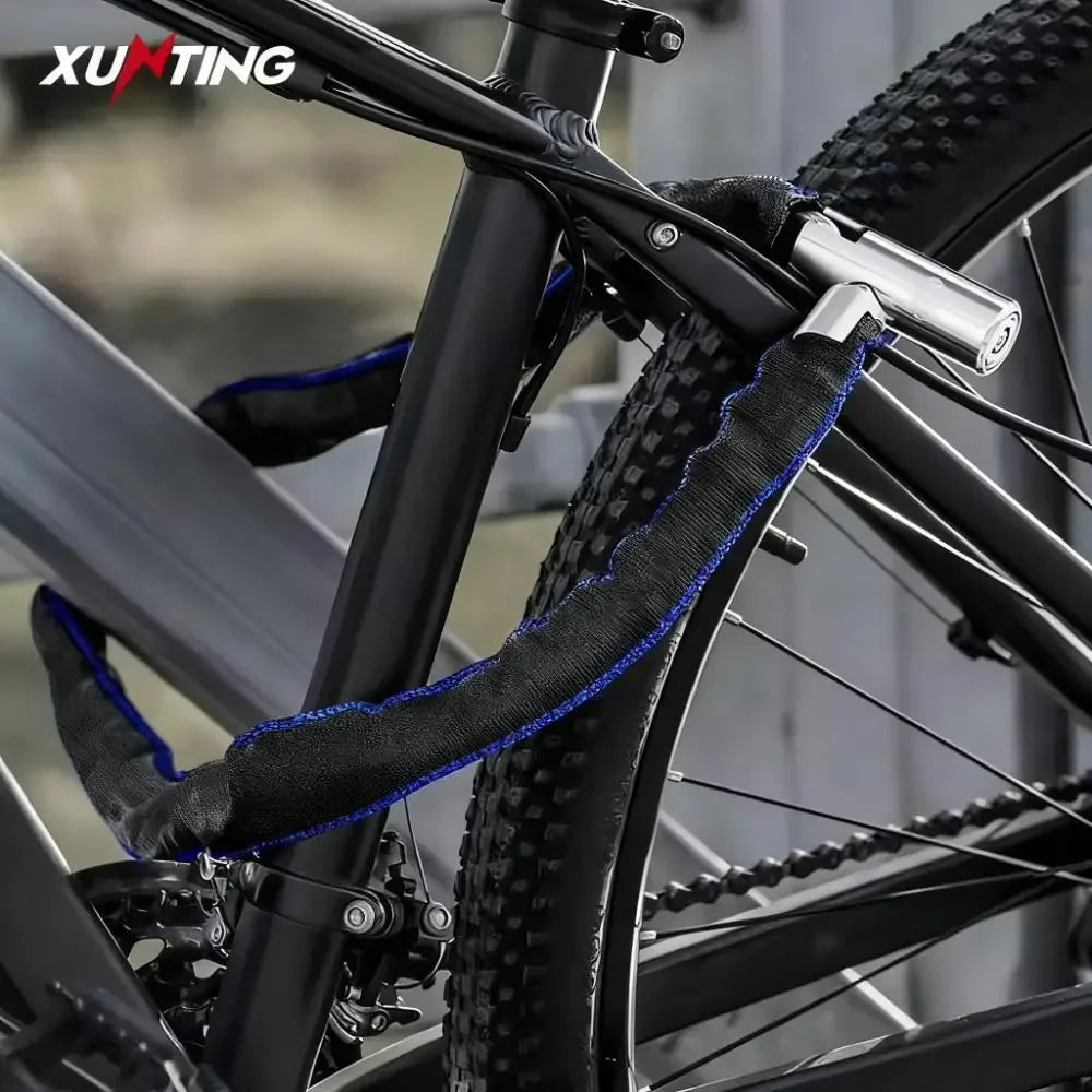 XUNTING Heavy Duty Bike Chain Lock Anti-Theft Steel Chain with Nylon Sleeve 360° Rotating Lock for Bicycle E-Bike Motorcycle