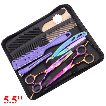 5.5'' Professional Hairdressing Hair Scissors 440C Cutting Shears Thinning Razor Comb Set Salon Barber Home Dropshipping A1104