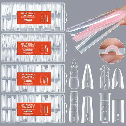 256pcs Sandwich Nail Dual Form Set Quickly Building Full Cover Tips Nail Extension Form Clear French Tip Manicure Tool