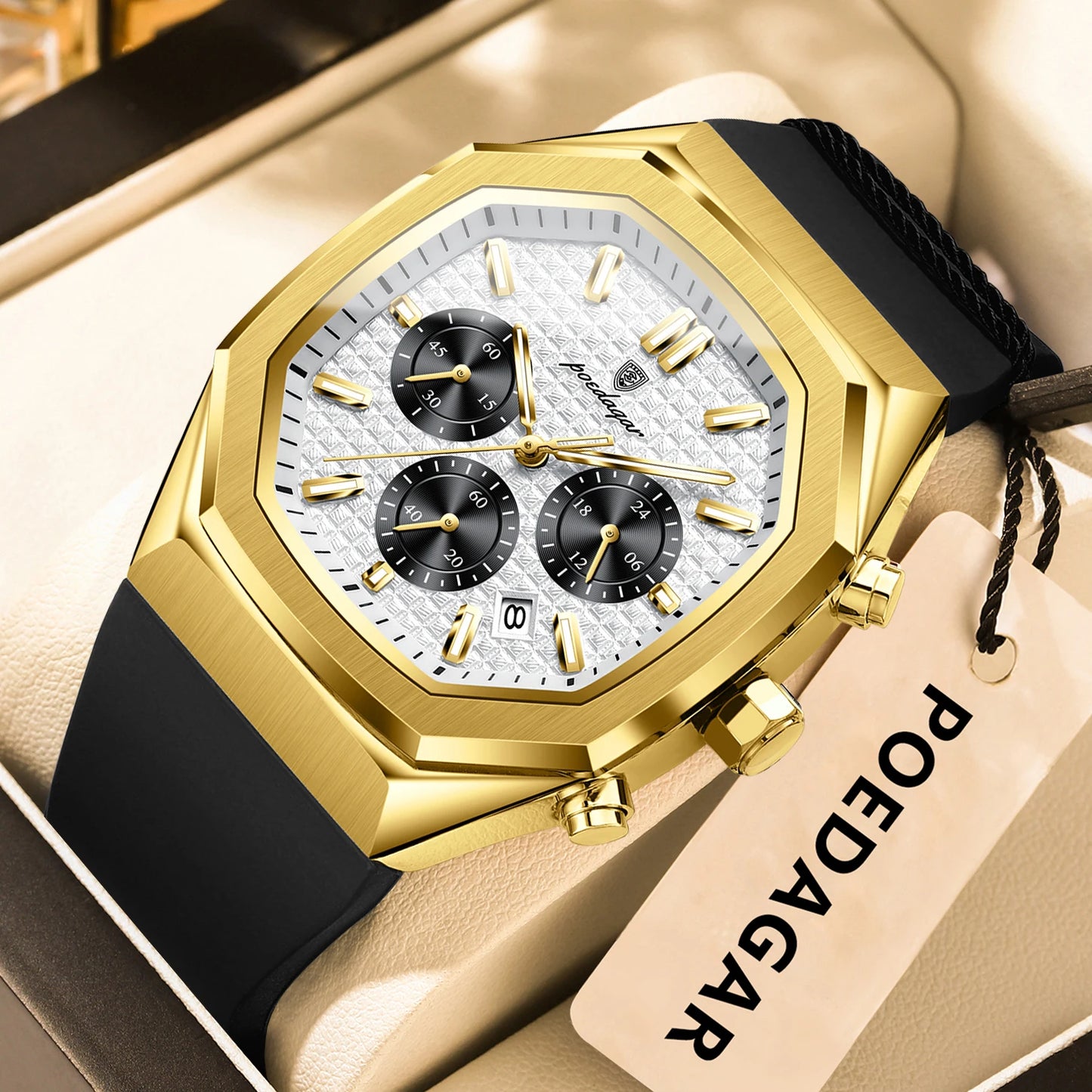 POEDAGAR Business Men's Watch Chronograph Date Silicone Strap Quartz Man Watch Waterproof Luminous Fashion Watches For Men Reloj