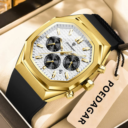 POEDAGAR Business Men's Watch Chronograph Date Silicone Strap Quartz Man Watch Waterproof Luminous Fashion Watches For Men Reloj