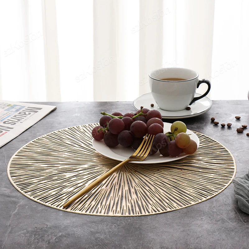 Round Firework Shape PVC Placemat Hollow Table Mats Coaster Pad Heat-Resistant Wipeable Waterproof Anti-Slip Pad Home Decoration