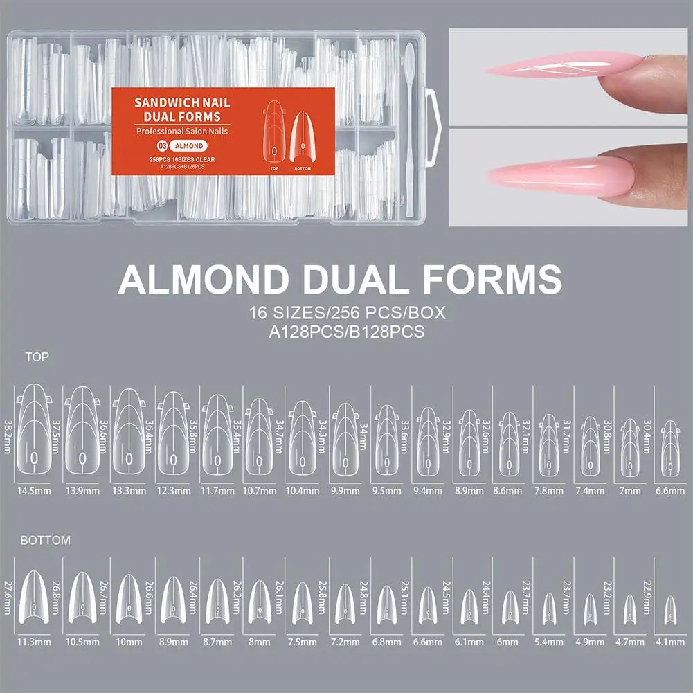 256pcs Sandwich Nail Dual Form Set Quickly Building Full Cover Tips Nail Extension Form Clear French Tip Manicure Tool