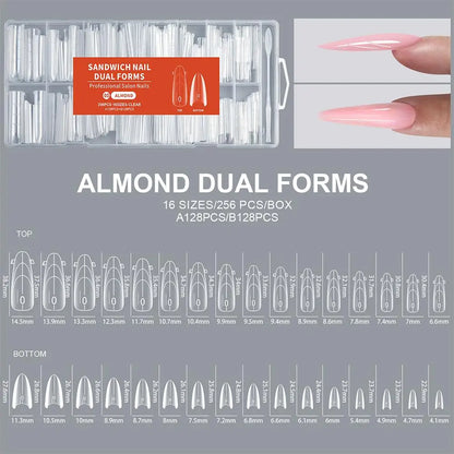 256pcs Sandwich Nail Dual Form Set Quickly Building Full Cover Tips Nail Extension Form Clear French Tip Manicure Tool