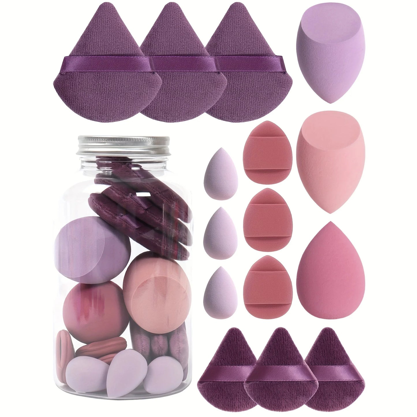 Spring 15 Cans,3 Loose Powder Puffs & 3 Mini Loose Powder Puffs & 3 Mini Makeup Eggs & 3 Mini Air Cushion Puffs, Foundation Mix