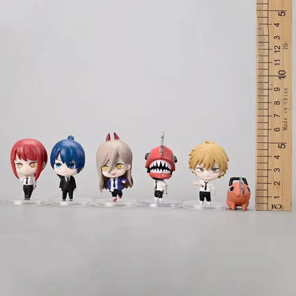 6pcs/set Cute Chainsaw Man Phone Data Charging Line Decoration PVC Action Figures Toys
