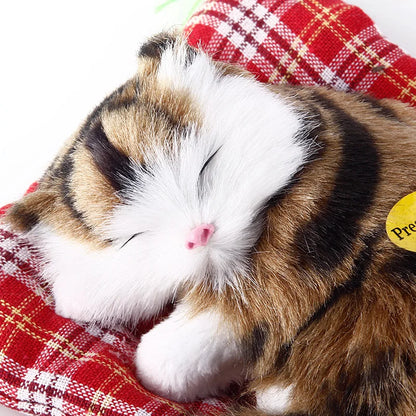 Brand New Simulation Animal Doll Plush Sleeping Cats Toy With Cushion Can Speak Out with Sound Kids Gift Stuffed Desk Ornament