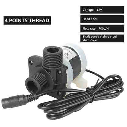 Silent 4 Points Threaded Water Heater Shower Floor Heating Booster Pump Brushless Solar Motor Water Pump DC 12V 24V IP68 US Plug
