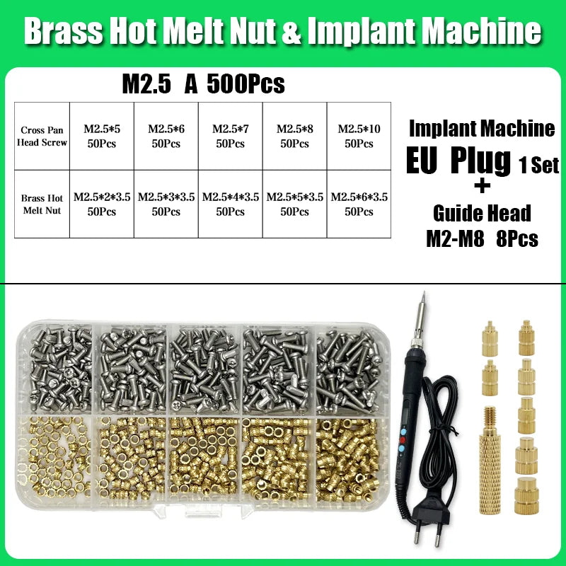 M2 M3 M4 Brass Insert Nut Bolt Screw Implantation Machine Hot Melt Knurled Thread Heat Soldering Iron Tip 3D Printer Accessory