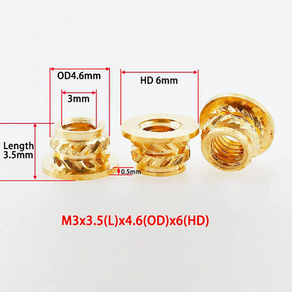 Brass Heat Insert Nut M2 M3 M4 M5 M6 M8 Hot Melt Flange Thread Knurled T-type Copper 3D Printing Injection Embedment Molding Nut