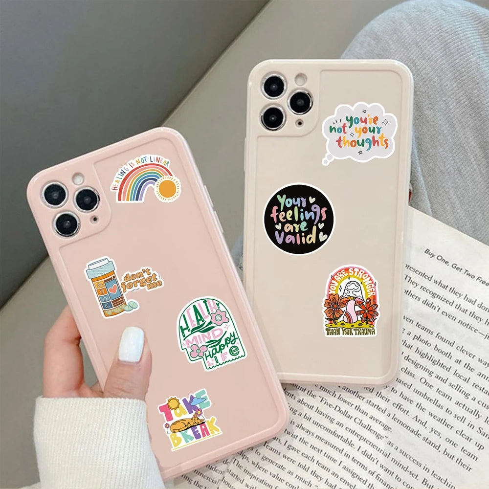 50/100PCS Mental Health Motivational Phrase Theme Stickers Cartoon Graffiti Decal DIY Phone Fridge Helmet Laptop Car Stickers