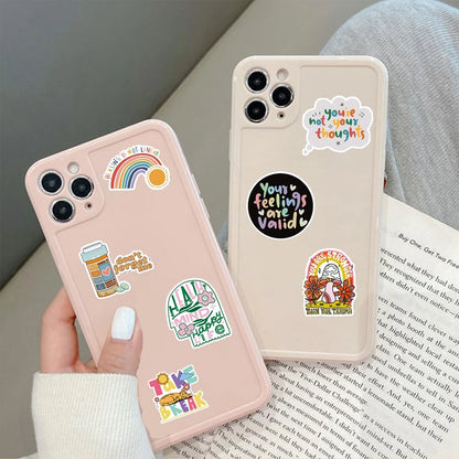 50/100PCS Mental Health Motivational Phrase Theme Stickers Cartoon Graffiti Decal DIY Phone Fridge Helmet Laptop Car Stickers