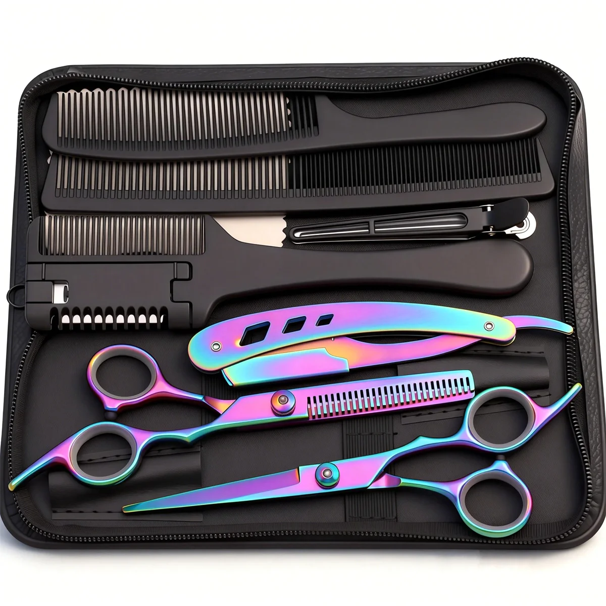 Hair Cutting Scissors Set Barber Shears Kit with Comb Razor Clip Bag Stainless Steel Thinning Scissors Home Salon Beginners 1001
