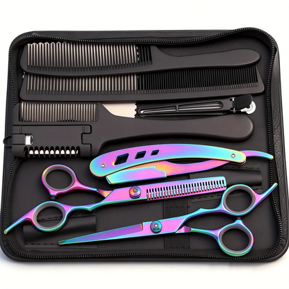 Hair Cutting Scissors Set Barber Shears Kit with Comb Razor Clip Bag Stainless Steel Thinning Scissors Home Salon Beginners 1001