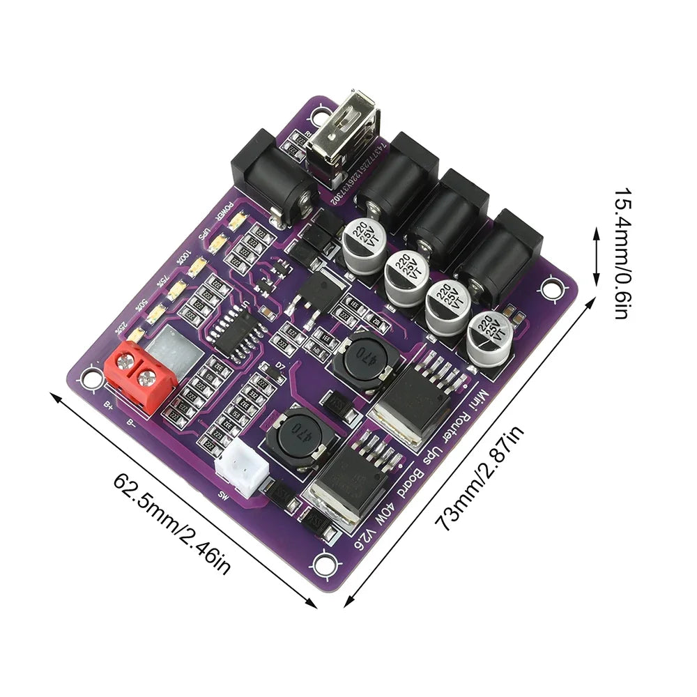 Mini Router UPS Uninterruptible Power Supply Board 40W 11.1V Battery Charging Board 4-Channel Power Module Output USB DC Port