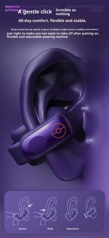 Gengar PokéMon Bluetooth Headset Ear Clip Hifi Stereo Wireless Game Sports Earbuds Long Battery Life Trendy Anime Gift