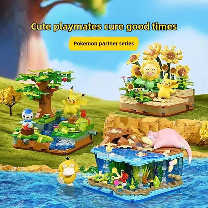 Pokémon Series Building Blocks Pikachu Psyduck Pogaman Cartoon Scene Model Bricks Collection Ornaments DIY Toys Holiday Gifts