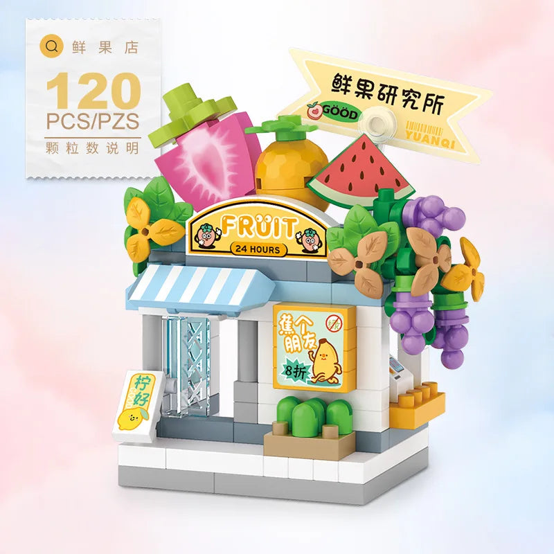 NEW Panda Pet Coffee Ice Cream Flower Shop Store Street View Food House Building Blocks Kit Girls Bricks Model Kids Toy Children