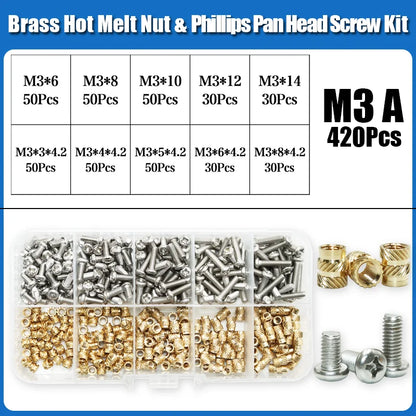 Heat Set Thread Brass Insert Nut and Bolt M2 M3 M4 Soldering Iron Tip Copper Insertion Nut Machine Screw Kit Inserts 3d Printer