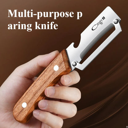 Stainless steel peeler with wooden handle for peeling and slicing fruits and vegetables | Durable and smooth operation