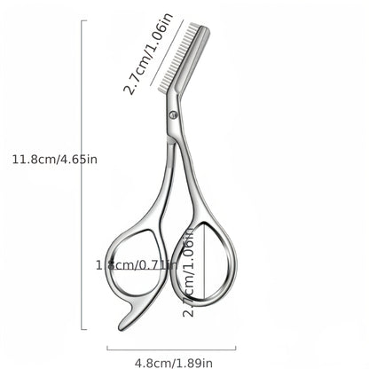 Professional Stainless Steel Eyebrow Scissors with Comb Teeth and Tweezers-Style Tip Heavy-Duty Sharp Blades Serrated Edge