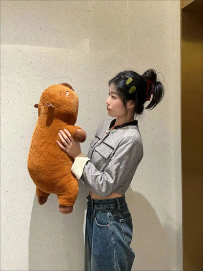 Kawaii Capybara Long Sleep Pillow Stuffed Capibara Plushie Cute Fluffy Doll Soft Sofa Cushion Nap Sleeping Toys for Home Bed
