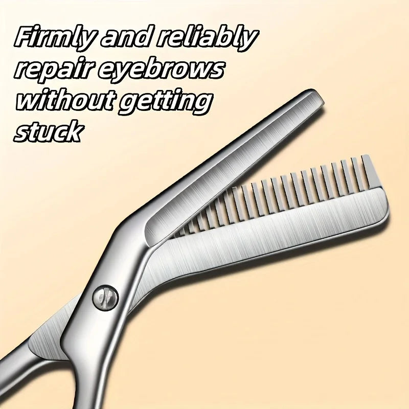 Professional Stainless Steel Eyebrow Scissors with Comb Teeth and Tweezers-Style Tip Heavy-Duty Sharp Blades Serrated Edge