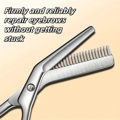 Professional Stainless Steel Eyebrow Scissors with Comb Teeth and Tweezers-Style Tip Heavy-Duty Sharp Blades Serrated Edge