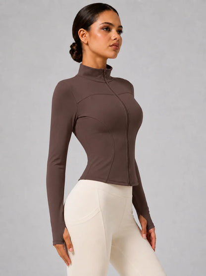 Women's Full-Zip Yoga Jacket, Slim Fit Long Sleeve Athletic Top with Thumb Holes, Lightweight Stretchy Workout Jacket for Runnin