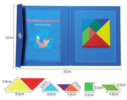 Wooden Jigsaw Magnetic Tangram Puzzle Book Educational Toys For Children Baby Kid Portable Montessori Learning Intelligence